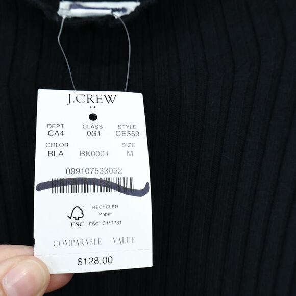 J.Crew Factory Long Sleeve Ribbed Knit Mini Sweater Dress Black Size Medium NWT - Picture 4 of 7